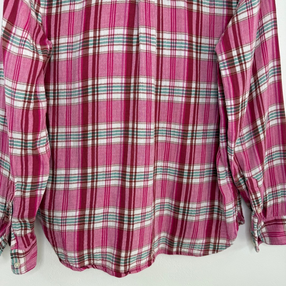 J.Crew Plaid Button Down Shirt Pink‎ Green Long Sleeve Sz L Cotton Flannel Cozy - Picture 7 of 11